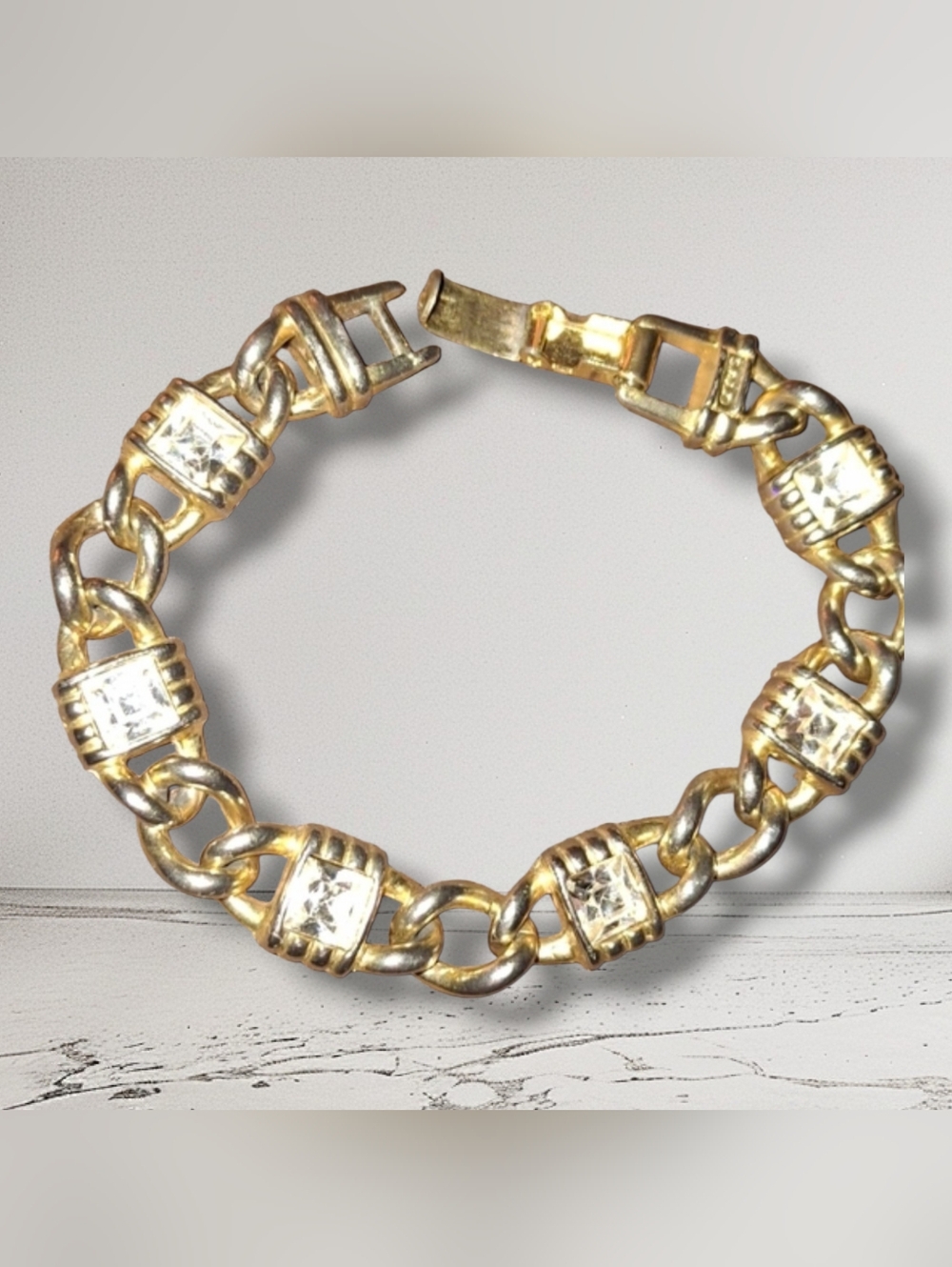 Swarovski Vintage Goldtone Crystal Large Link Bracelet Signed SAL